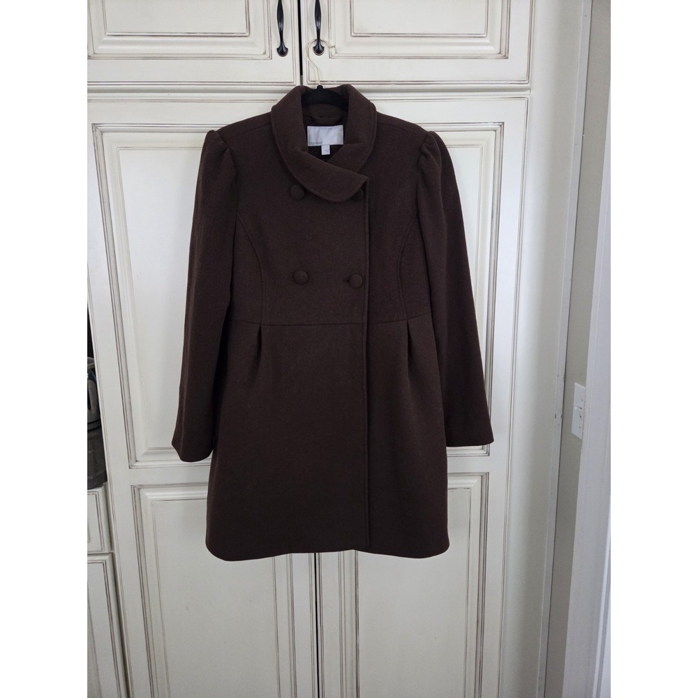 Vtg Old Navy Double Breasted Wool Blend Coat Women's Lg Babydoll‎ Brown